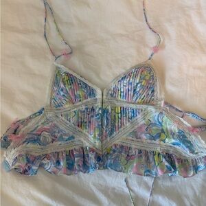 For Love And Lemons Multicolor Lace Trim Tank Top